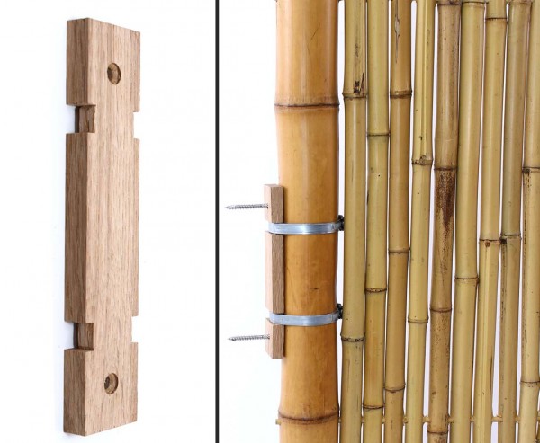 Bambusrohr Zaun-und Wand Halterung aus Eichenholz mit 2 Rohrschellen 6 bis 8cm