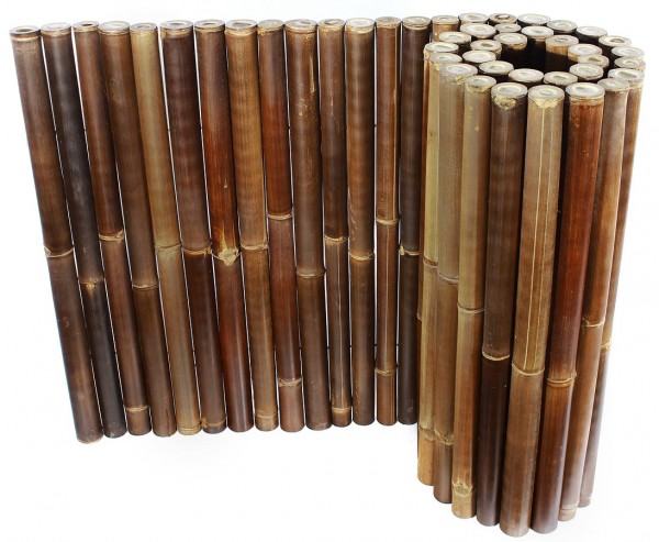 Bambus Sichtschutzmatte schwarz H90xL250cm Durch. 4-6 Wulung Rohre mit Draht verbunden