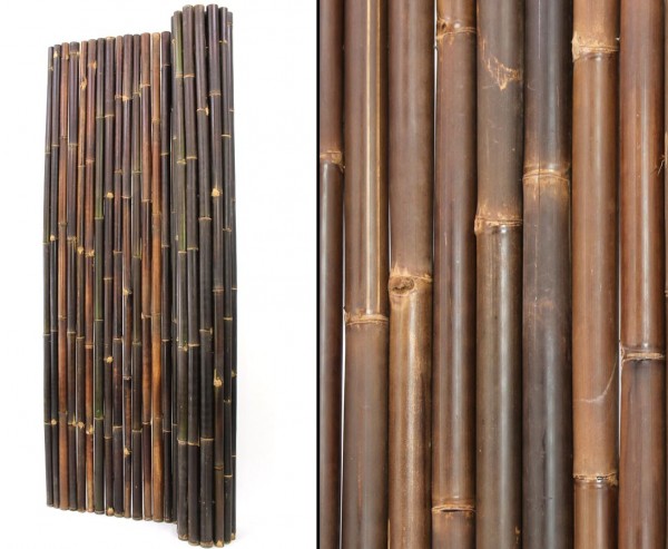 Bambus Zaun Matte 180x250cm braun schwarz mit Draht verbunden, Bambusrohre 4-6cm