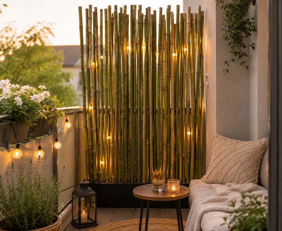 Raumteiler Bambusrohr Balkon
