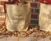 Videx Winterschutz-Übertopf Aus Jute – „Herzlich Willkommen“, 45 Cm Hoch, 55 Cm Breit, Braun, Frostsicher