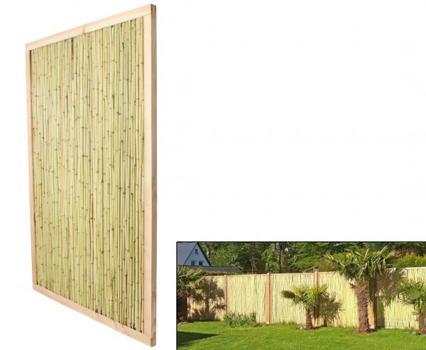 Bambuszaun "Koh Samui" 180x120cm Bambusrohre Ø 1,8-2cm mit hellen Rahmen