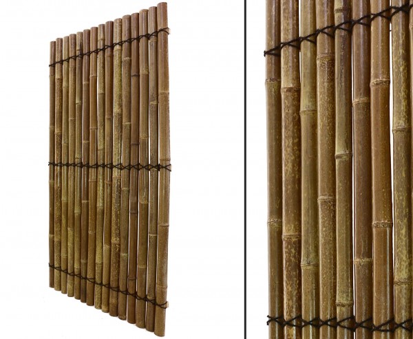 Bambus Zaun "Apas 14" 180 x 90cm schwarz-braun Halbschalen 5 bis 6cm, Verschnürung