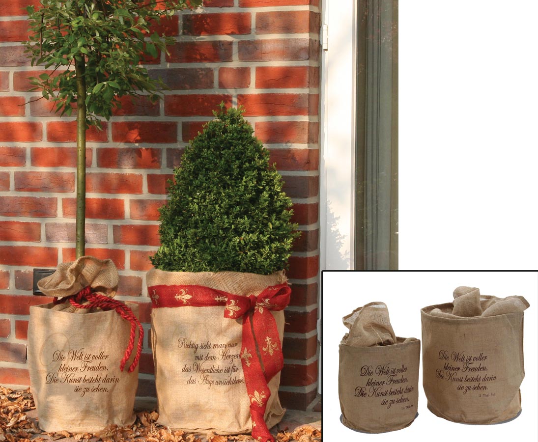 Videx Winterschutz Jute-Übertopf Welcome – Höhe 35 Cm, Breite 38 Cm, Natur, Für Kübelpflanzen