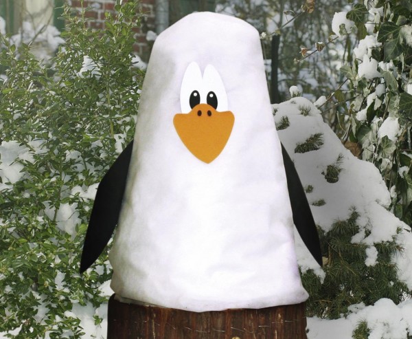 Winterschutz Pinguin Set, dekorative Vlieshaube schwarz/ weiss, mit 110 x 90cm 